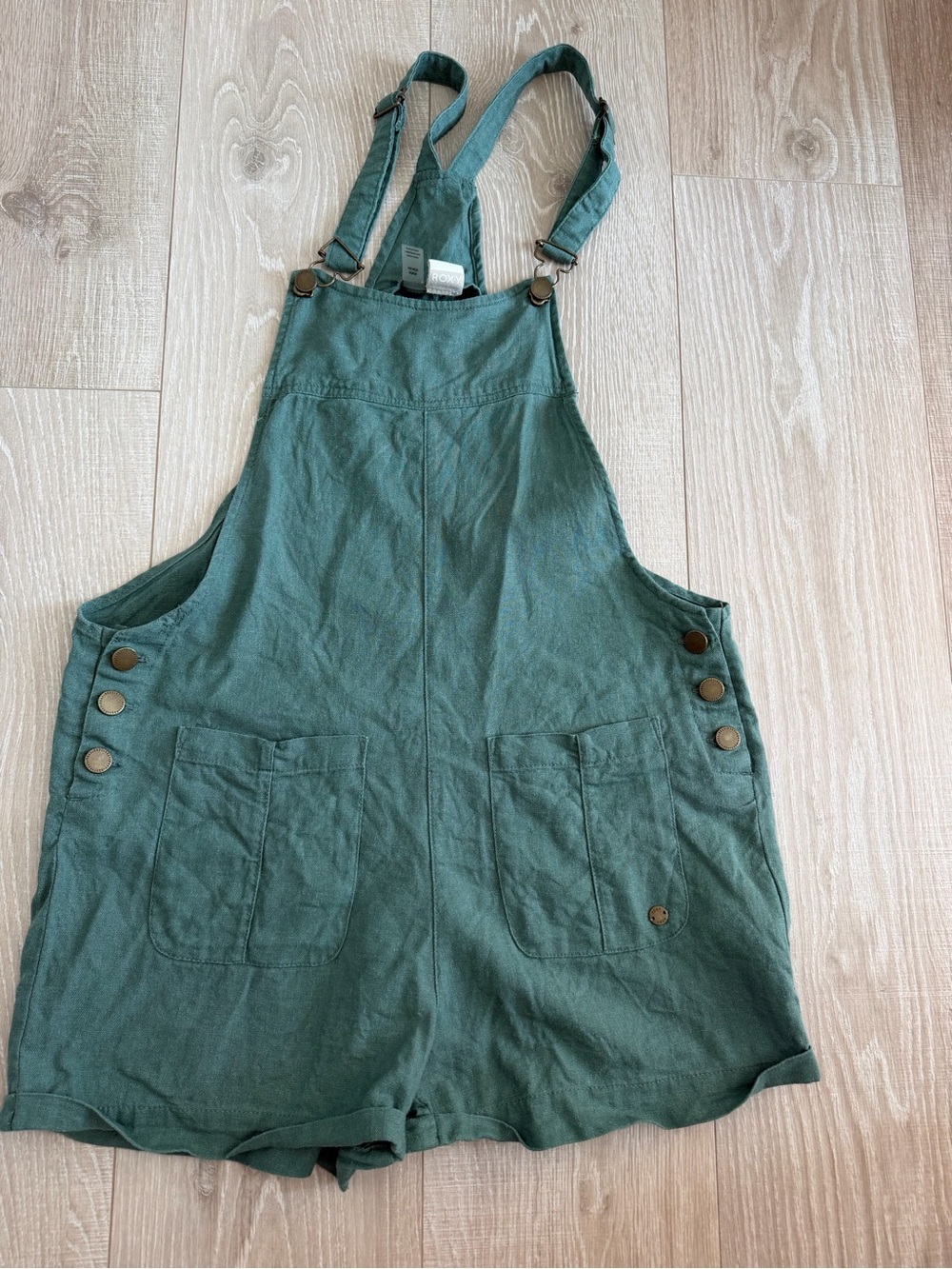 Roxy Green Cotton Overall Shorts - Adjustable Straps